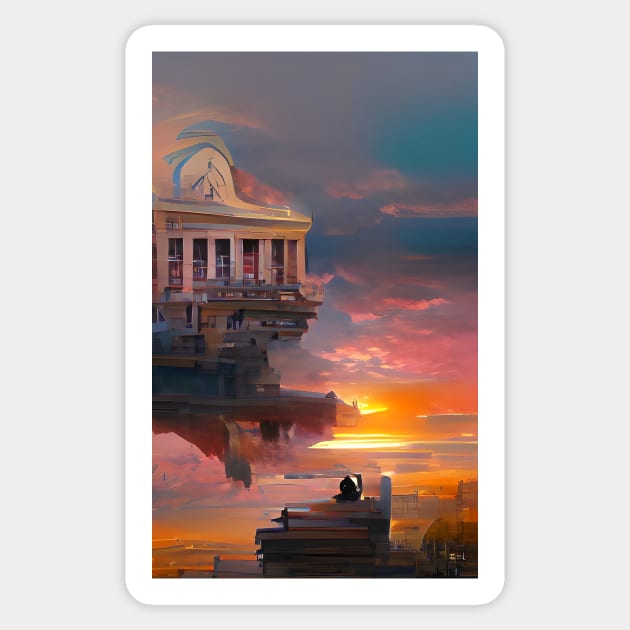 Peach Sunset Library island | National library week Sticker by PsychicLove